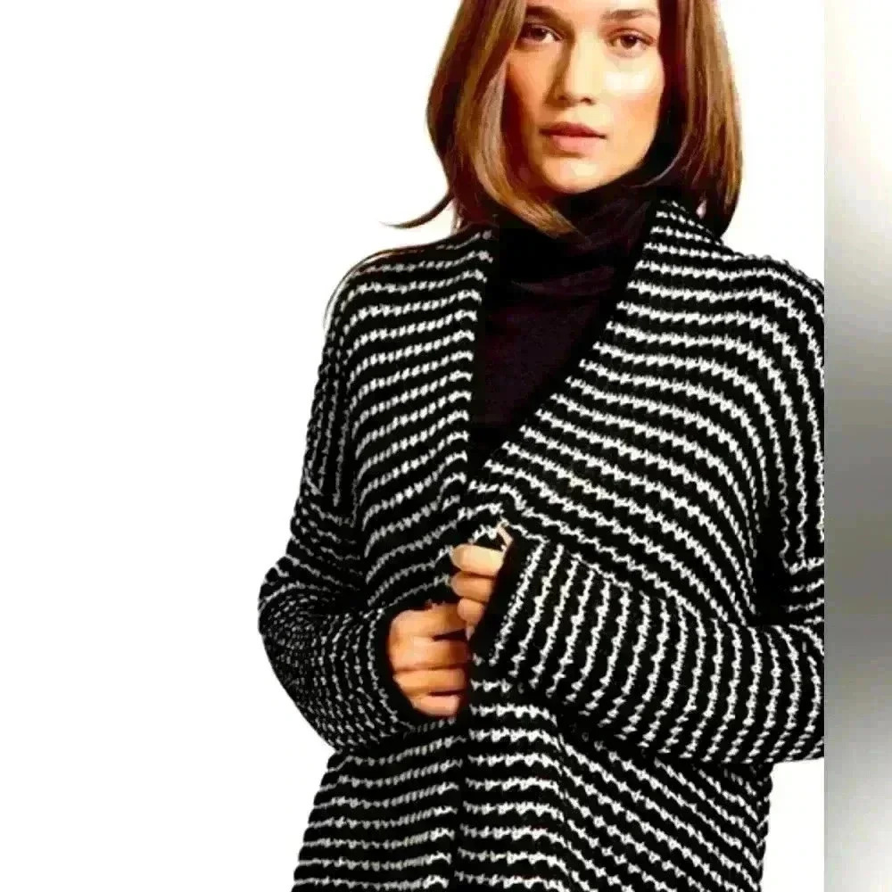 Michael Stars Knit Open Cardigan Sweater Size Small Black & White
